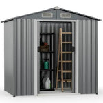 Abrigo de Jardim Exterior em Metal 2,34m² 196x142cm – 4 Aerações, Porta Deslizante e Rampa